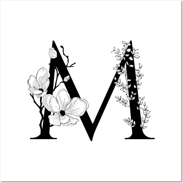 Letter M Monogram - Floral Initial Wall Art by ZenNature